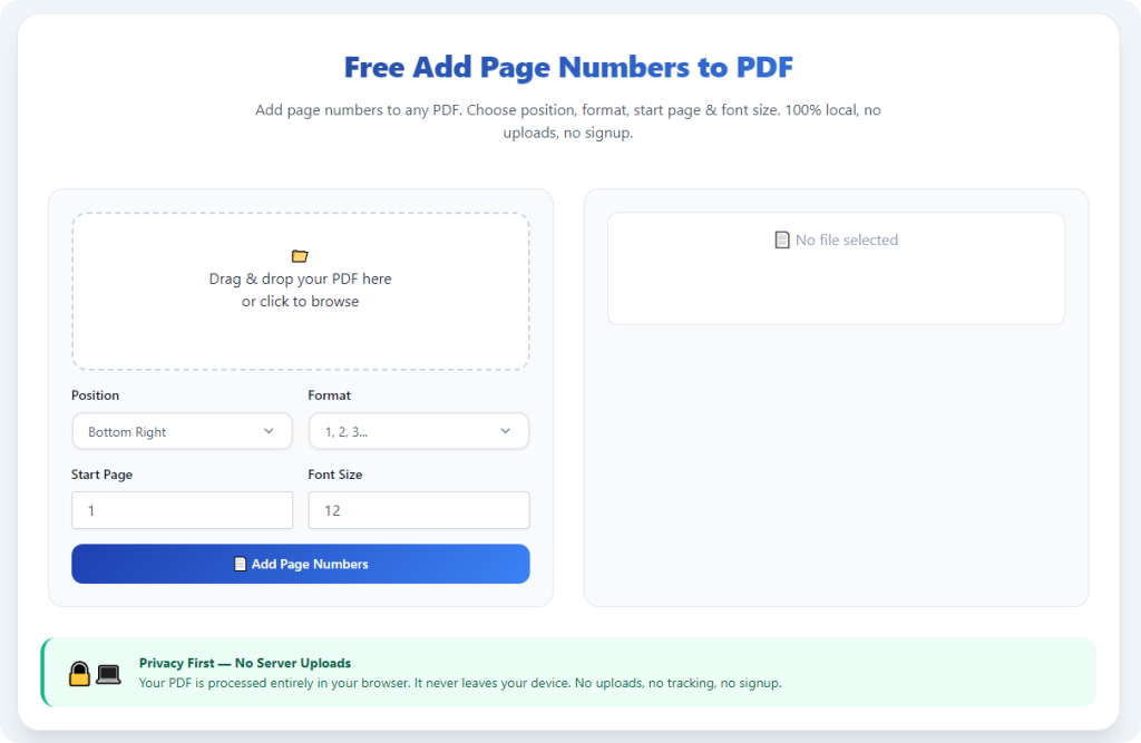 Free Tool to Add Page Numbers to PDF No Signup