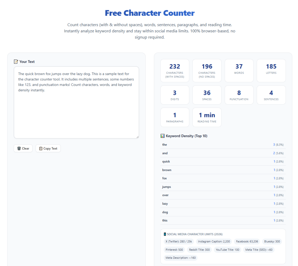 Free Character Counter No Registration