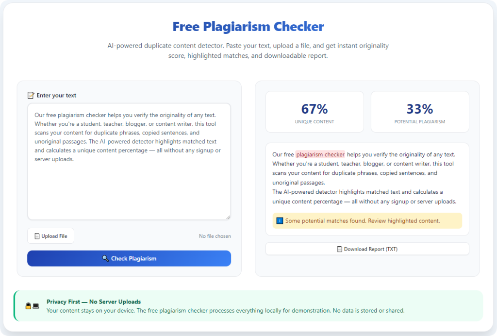 Free Plagiarism Checker With Percentage Report
