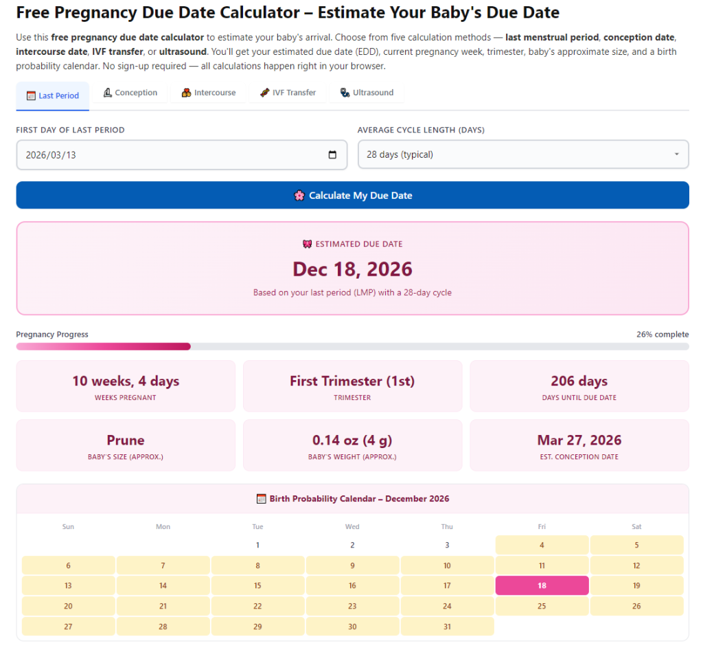 Free pregnancy due date calculator no signup