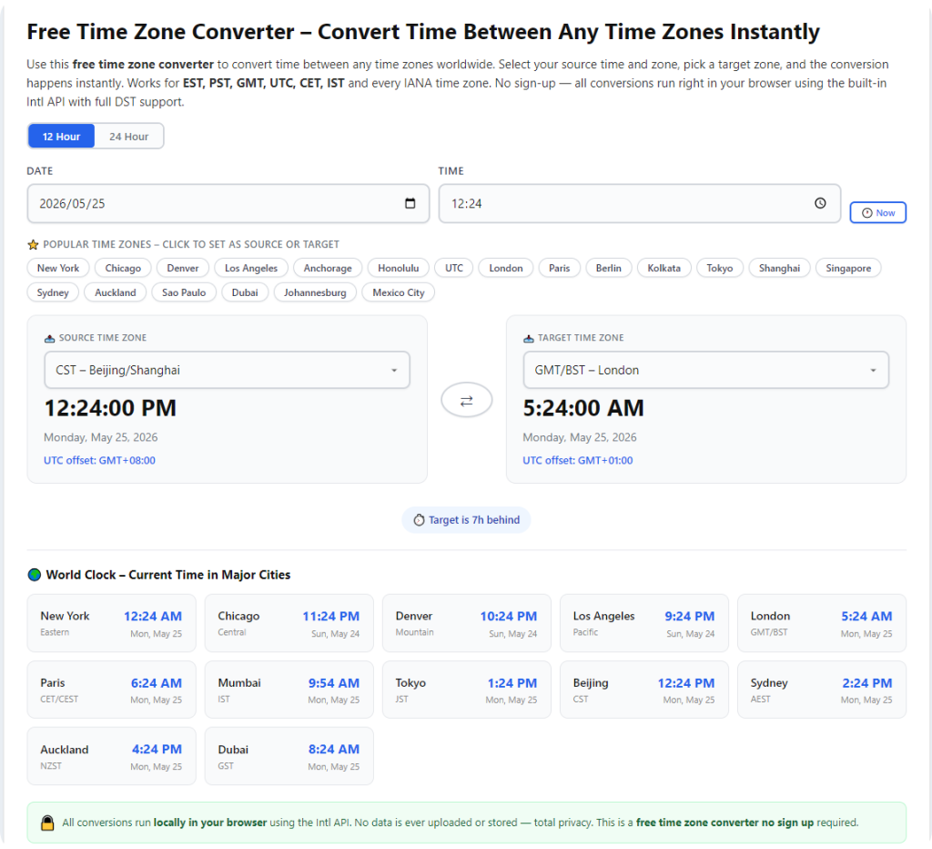 Free Time Zone Converter No Sign Up Needed