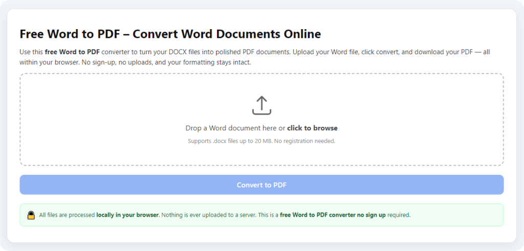 Free Word to PDF no signup no ads