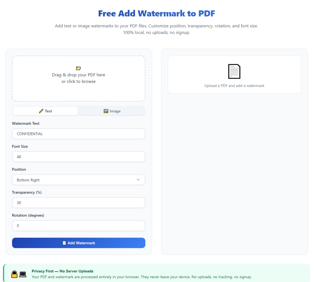 Free Add Watermark to PDF No Signup No Watermark