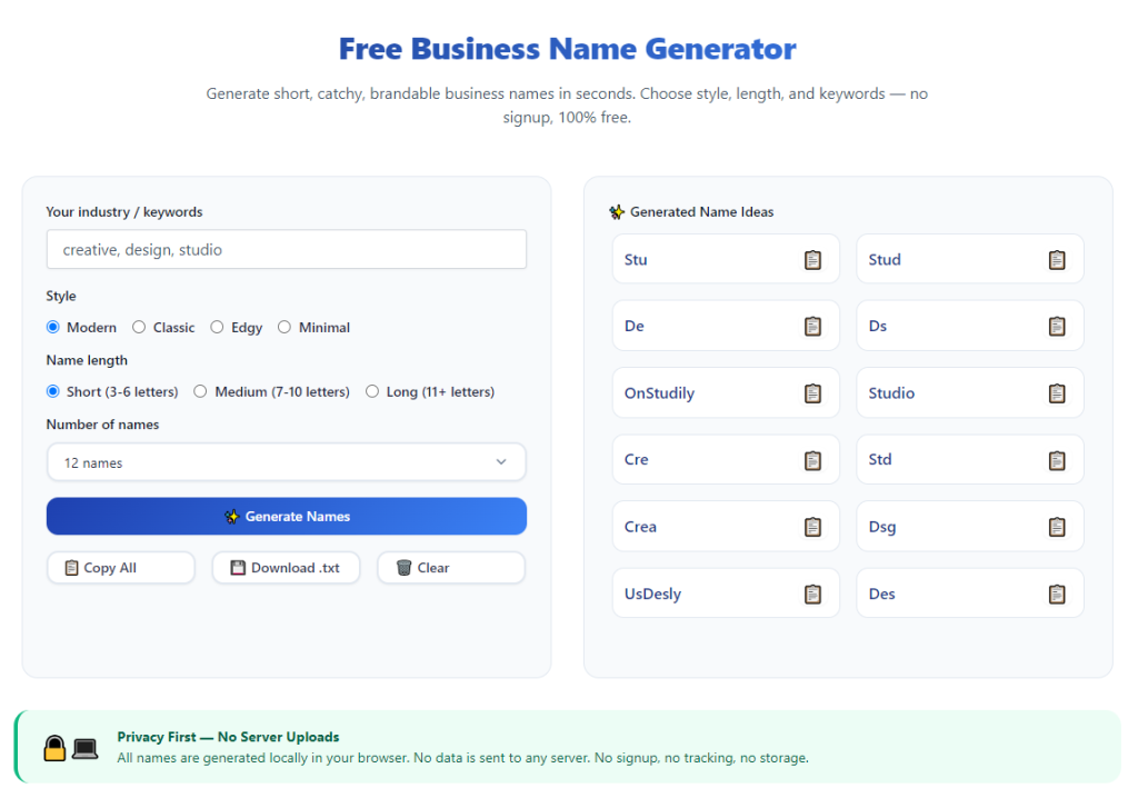 Business Name Generator for Small Businesses