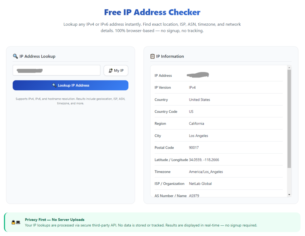 Free IP Address Checker No Registration Required