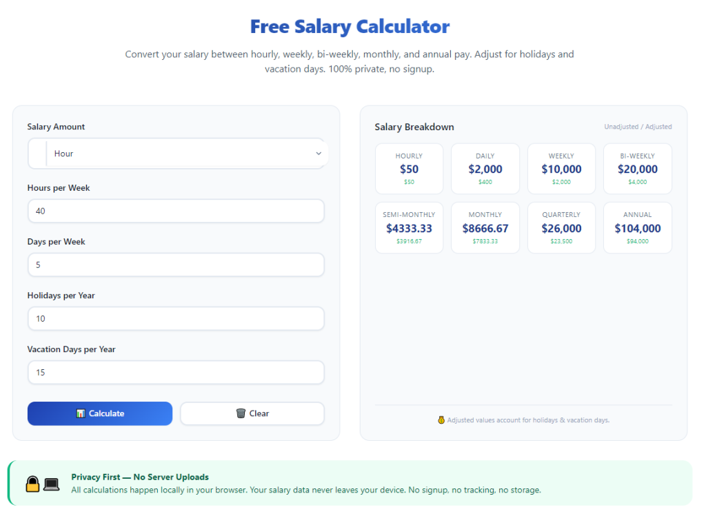 Salary Calculator With 401k And Pre-Tax Deductions