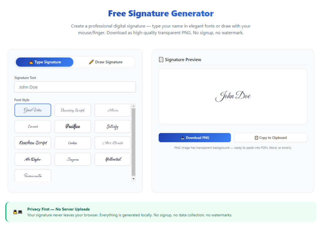 Free Signature Generator No Registration Needed