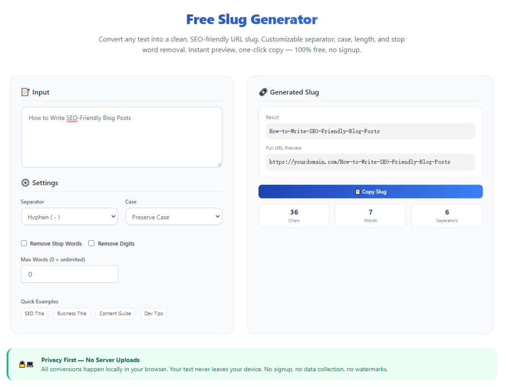Free URL Slug Generator No Registration