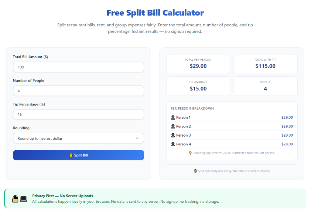 Split Bill Calculator for Unequal Shared Orders