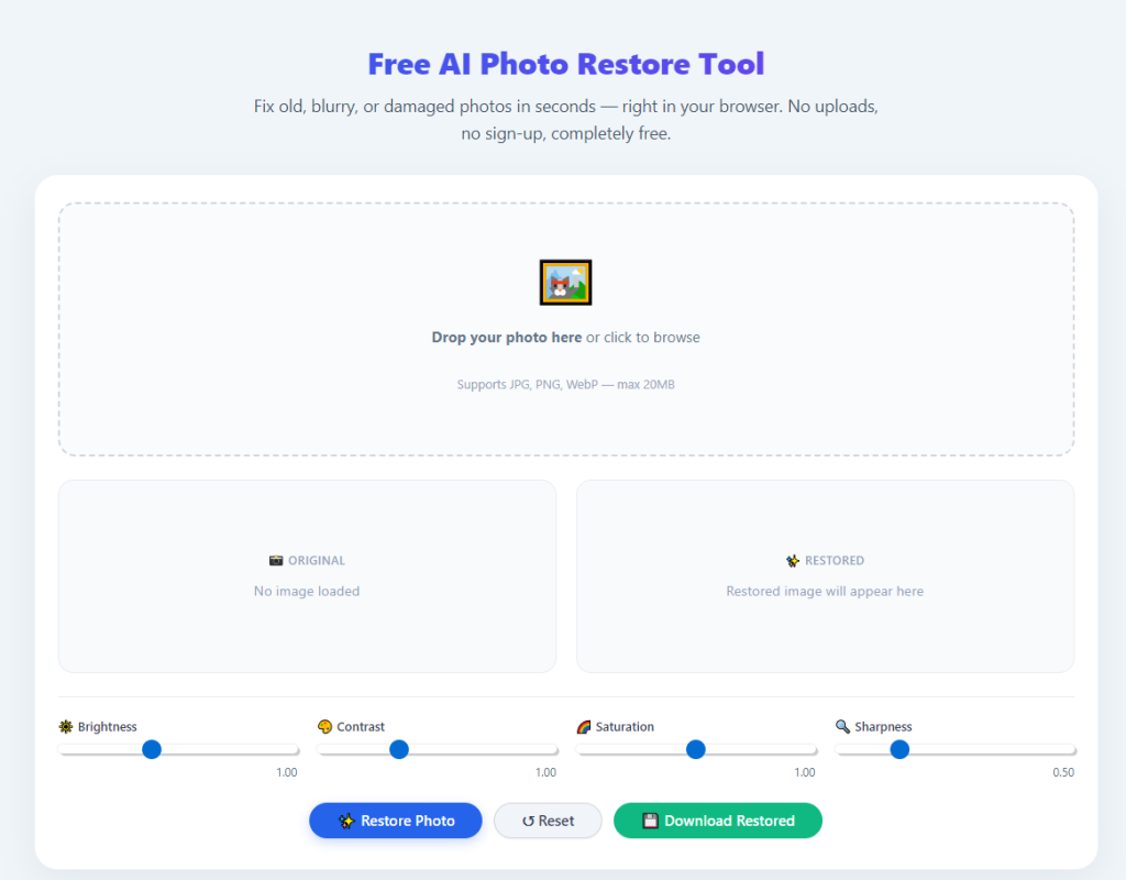 Photo restore tool AI with black and white colorization
