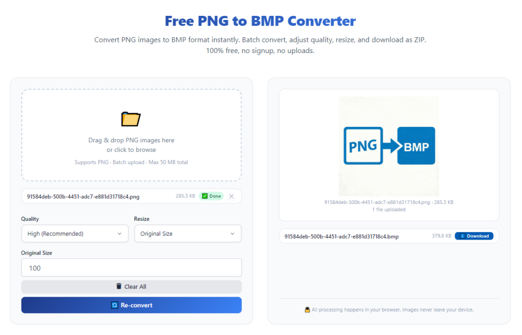 PNG to BMP converter free no watermark browser tool